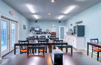 Comfortable seating for breakfast guests
